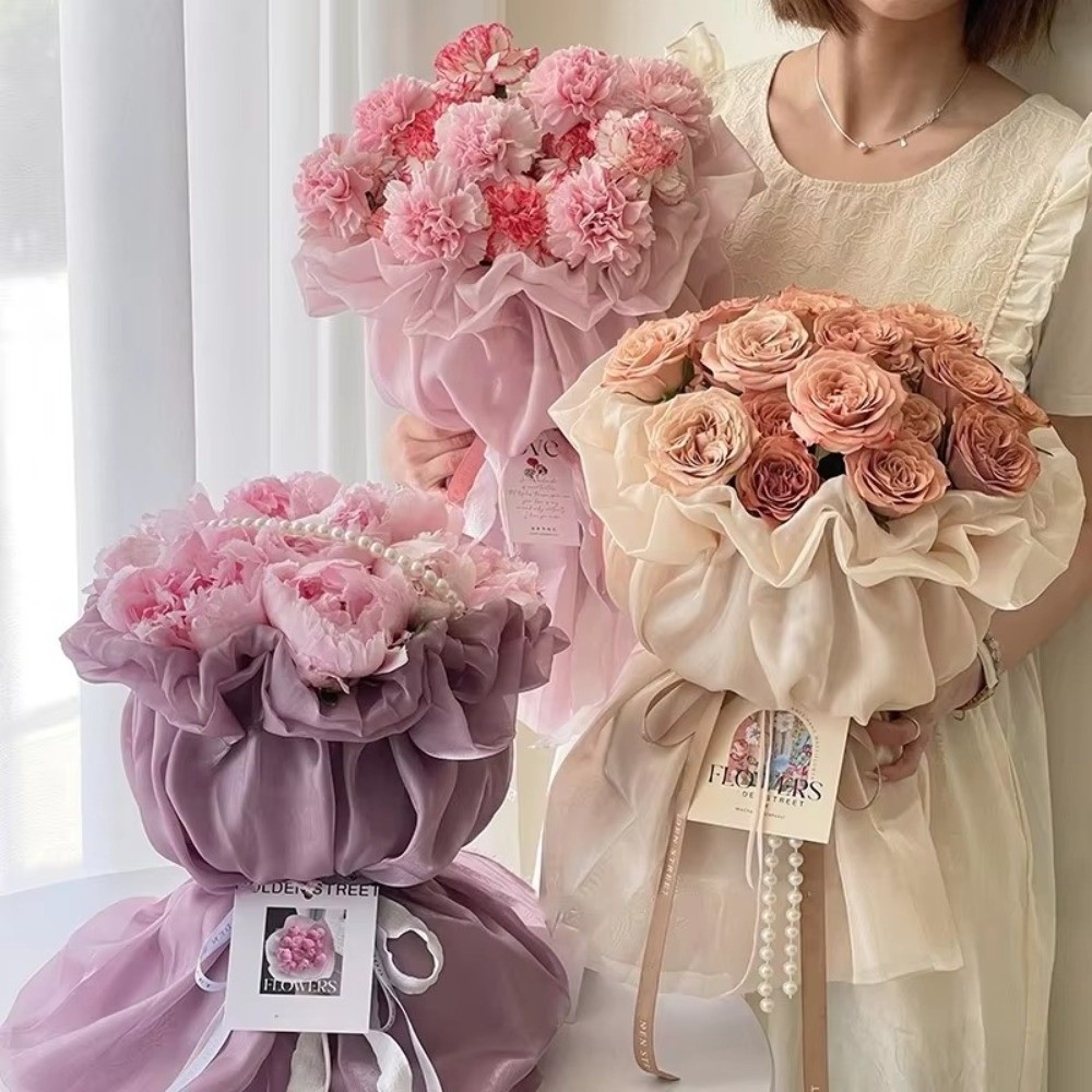 50×45 cm 꽃 포장지 실크 튤 꽃무늬 원사 실크  - Flower Wrap Kraft 리뷰 및 가격